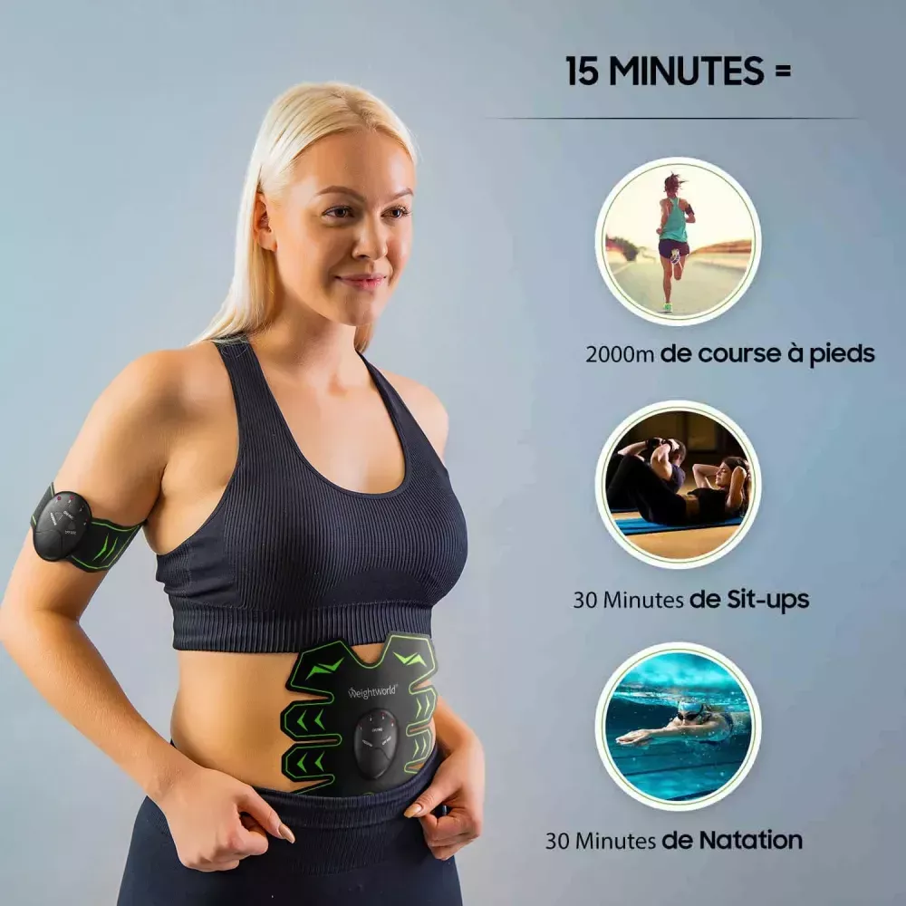 Stimulateur Abdominal EMS – 6 Modes 19 Niveaux + 10 Gels Gratuits – Ceinture Musculaire Électrique