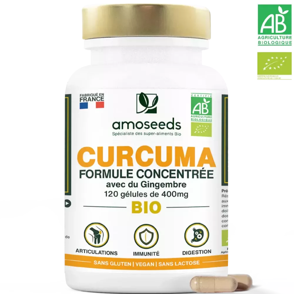 Curcuma Bio, Formule Concentrée avec Gingembre Bio