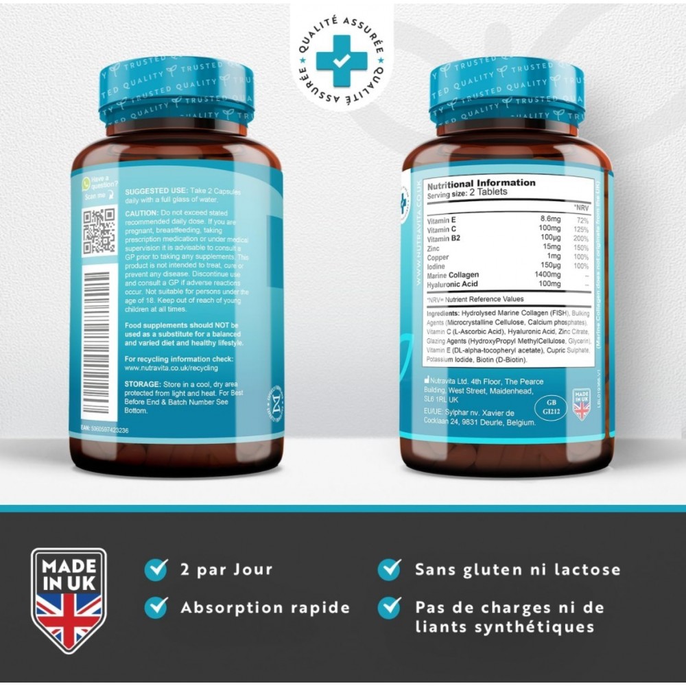 Complément Alimentaire Intenson - Collagène Marin, Acide Hyaluronique, Vitamine C - 90 Comprimés